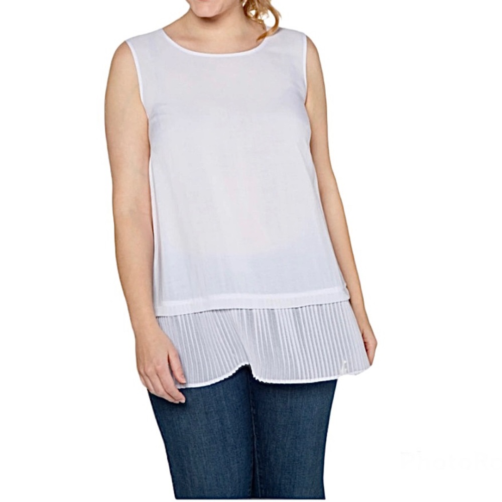 English Laundry White Pleated Ruffle Hem Sleeveless Top L Business Office Work
